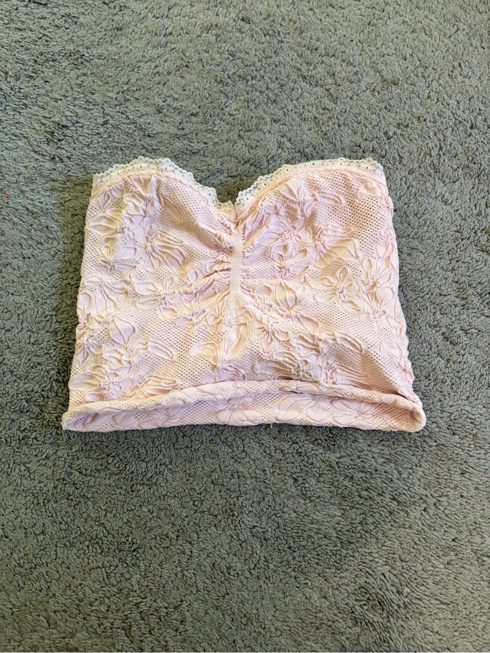 Full Tilt Pale Pink Lace Strapless Bandeau Crop
